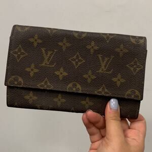 Louis Vuitton Monogram Long Wallet Clutch Small Bag Bifold Brown Coated Canvas